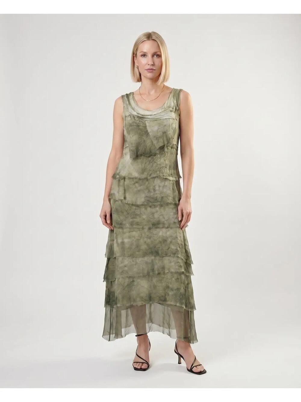 NWT Tina Stephens Aleena Silk Dress Made in Italy Cha Cha One Size ARMY GREEN